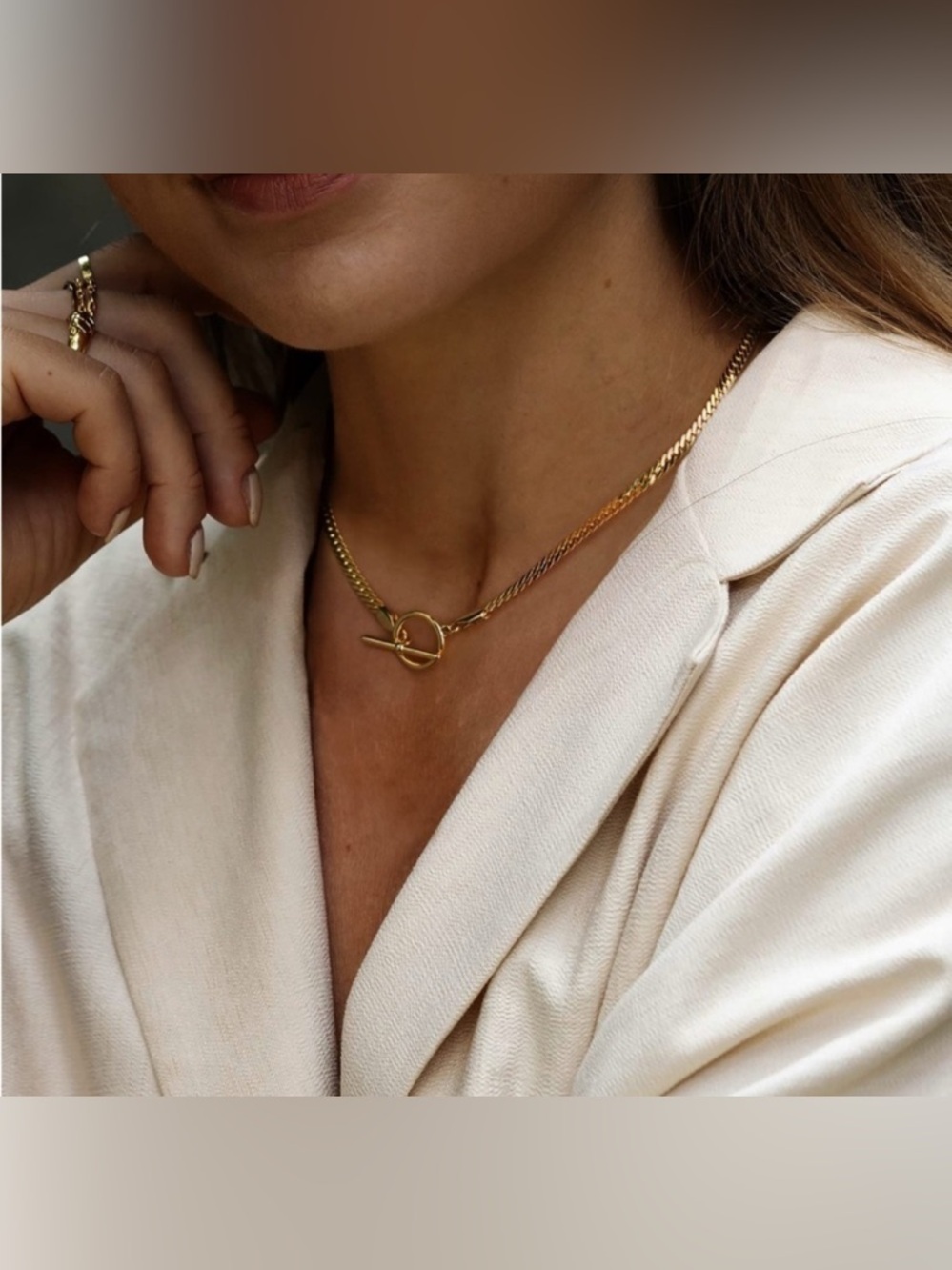 GOLD 18k Gold Plated Toggle Herringbone Necklace
